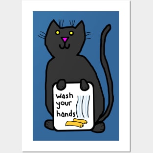 Cute Cat Says Wash Your Hands Posters and Art